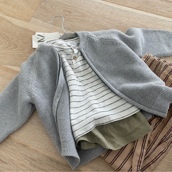 NWT Zara baby kids size 2-3 gray knit zip sweater jacket boys girls - Picture 6 of 9